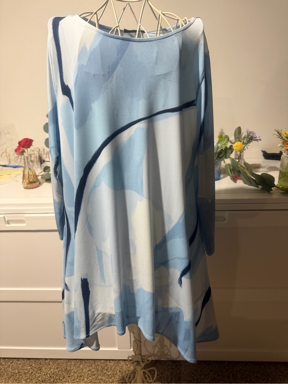 Alfani Blue Abstract Watercolor Tunic